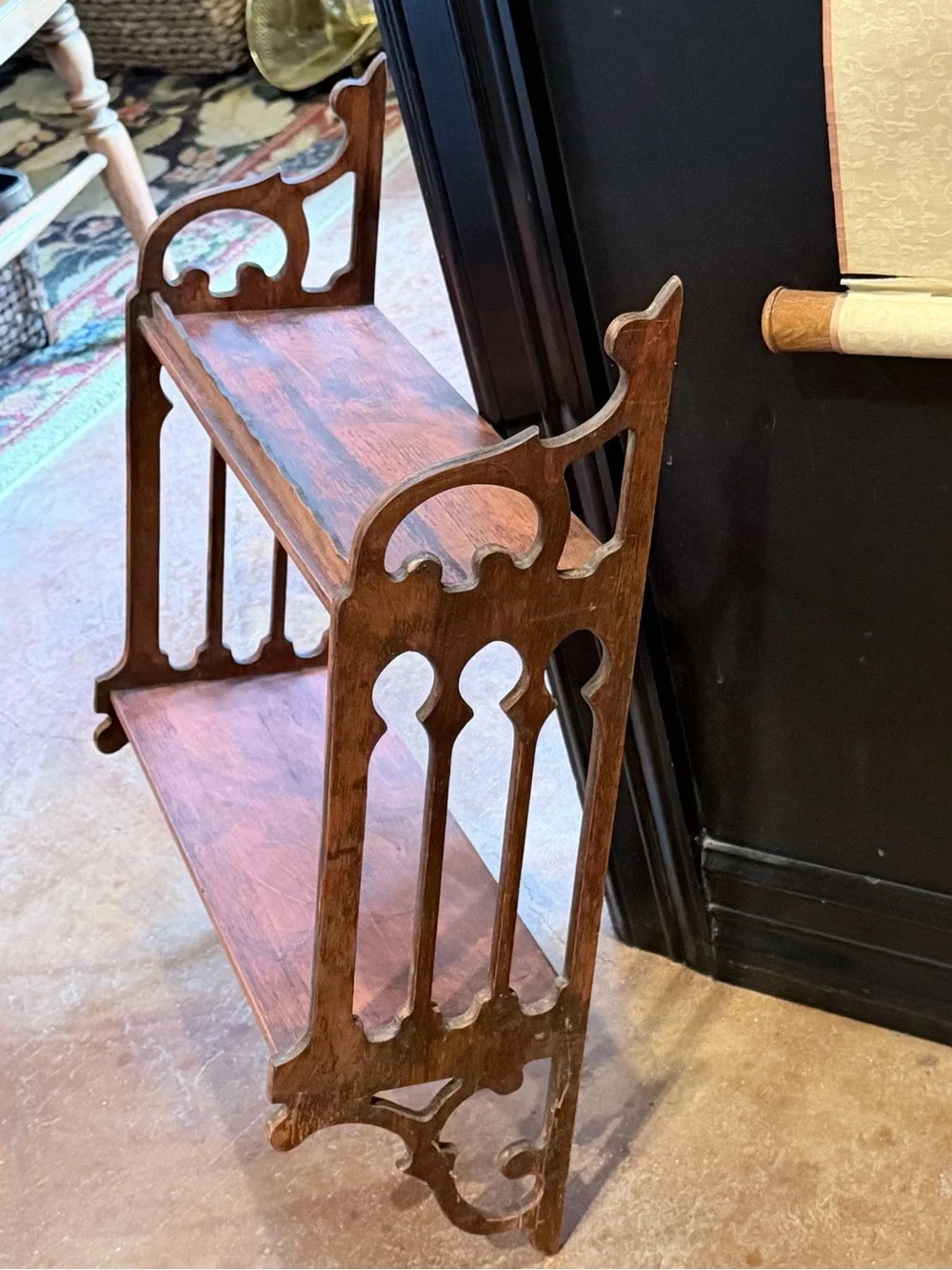 Antique-Style Two-Tier Wooden Shelf or Bookcase Gothic Style